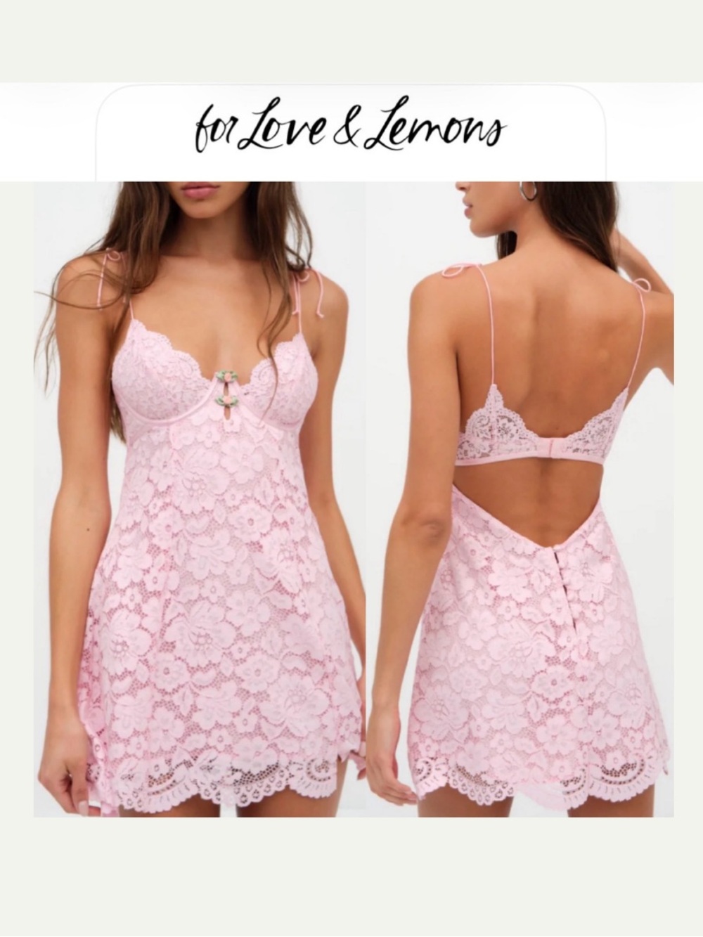 For Love & Lemons Creamsicle Lace Slip Dress Medium